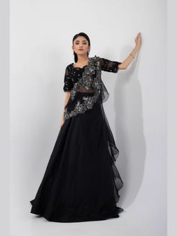 SMRITI - Luna Black Top with Skirt and Cape