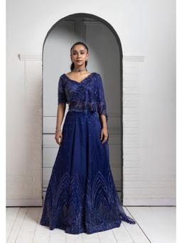 SMRITI - Blue Embroidered Drape Skirt with Top