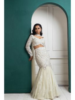 SMRITI - Ivory Shimmer Crystal Lehenga with Top and Dupatta