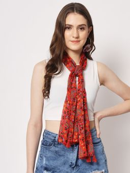 Trend Arrest - Red Paisley Printed Scarf with Tassels