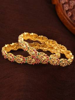 Estele - Gold Plated CZ Opulent Peacock Designer Bangle for Women