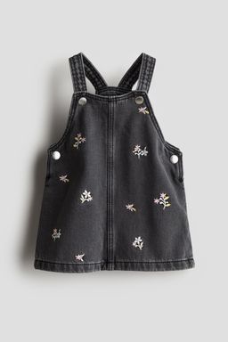 H&M - Girls Grey Cotton Denim Dungaree Dress