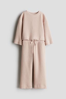 H&M - Girls Pink 2-Piece Waffled Jersey Set