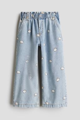 H&M - Girls Blue Motif-Detail Wide Leg Jeans