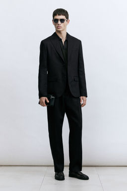 H&M - Men Black Regular Fit Linen-Blend Suit Trousers