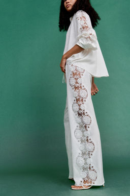 H&M - Women White Lace-Inset Trousers