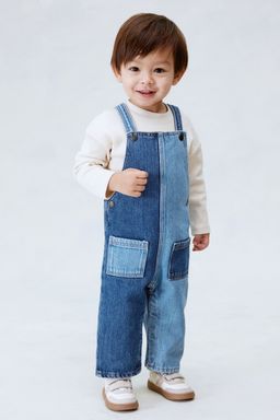 H&M - Boys & Girls Blue Patched Denim Dungarees