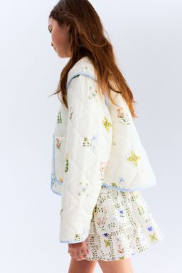 H&M - Girls White Quilted Printed Jacket