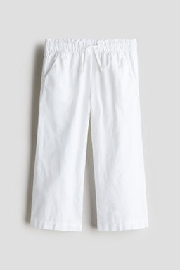 H&M - Girls White Linen-Blend Trousers