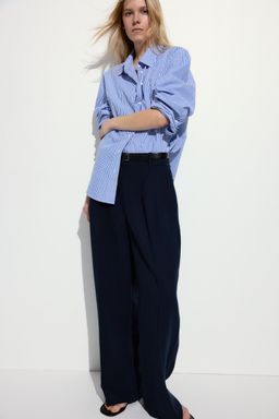 H&M - Women Blue Linen-Blend Trousers