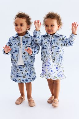 H&M - Girls Blue Patterned Jacquard-Weave Jacket