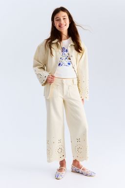 H&M - Girls White Broderie Anglaise Ankle Jeans