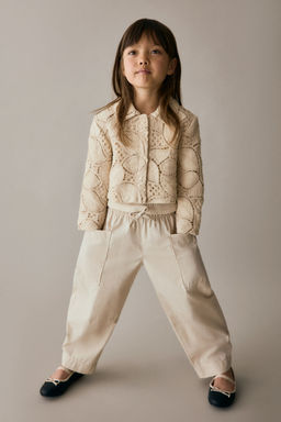 H&M - Girls Beige Barrel-Leg Cotton Trousers
