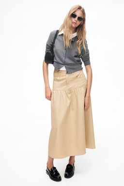 H&M - Women Beige Flared-Hem Denim Skirt
