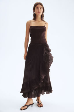H&M - Women Brown Pleated Skirt