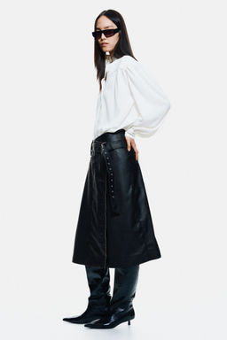H&M - Women Black Coated Belt-Detail Skirt
