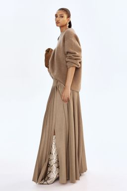H&M - Women Beige Pleated Wrap Skirt