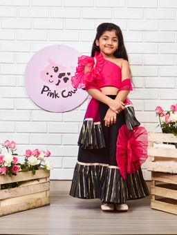 Pink Cow - Hot Pink Organza Ghaghra Choli (Set of 3)