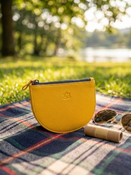 Nelumbo Nucifera - Handmade Leather Utility Pouch- Yellow