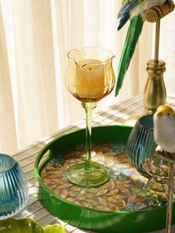 Pure Home + Living - Yellow Tulip Shaped Glass Candle Holder With Stem