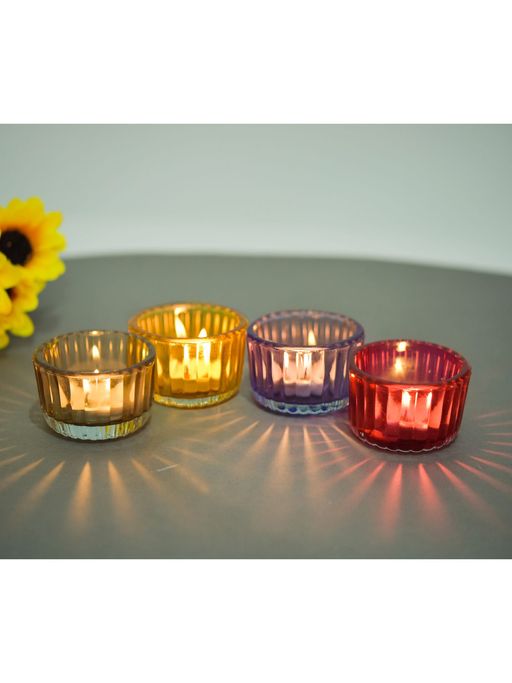 Oggn Glass Ribbed T-Light Holder