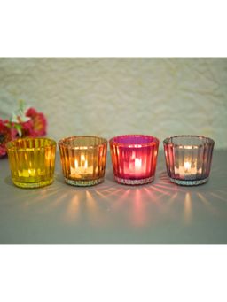 Oggn - Glass Ribbed T-Light Holder Multi Color