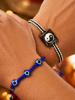 Digital Dress Room - Evil Eye Yin Yang Charm Thread Rakhi For Bhai Bro (Pack of 2)