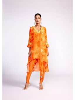 ISHA GUPTA TAYAL - Tangerine Orange Asymmetric Kurta and Dhoti Pant