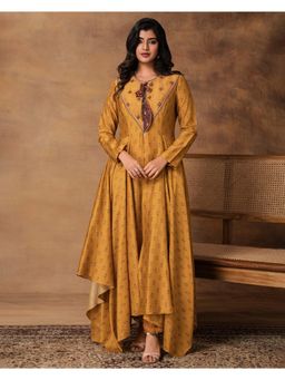 ISHA GUPTA TAYAL - Ghazal Mustard Gold Chanderi Asymmetric Kurta and Pant