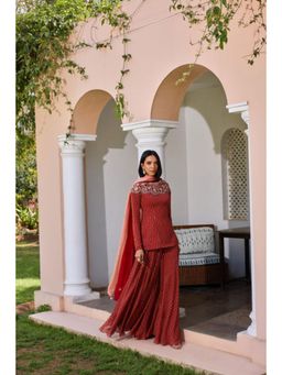 ISHA GUPTA TAYAL - Red Sara Top and Sharara with Dupatta