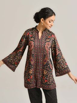 Rustorange - Black Kashmiri Inspired Contemporary Woollen Kurti