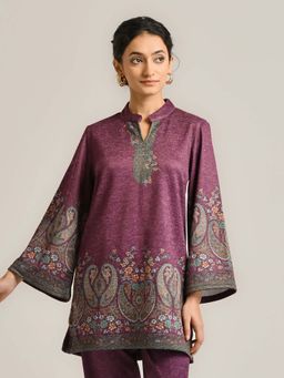 Rustorange - Wine Kashmiri Inspired Contemporary Woollen Kurti