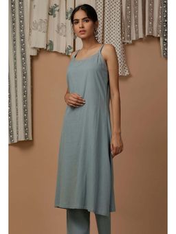 Tjori - Powdered Blue Hand Block Printed Cotton Flex Slip Kurta