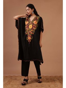 Tjori - Black Cotton Crush Ari Embroidered Kaftan