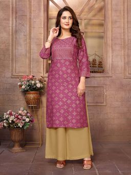 Rangita - Women Mauve Rayon Printed Knee Length Straight Kurta