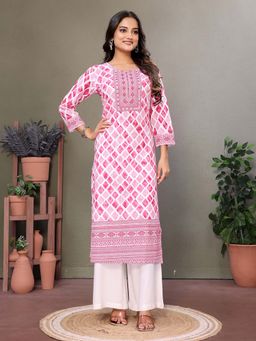 Rangita - Women Pink Cotton Embroidered Calf Length Straight Kurta