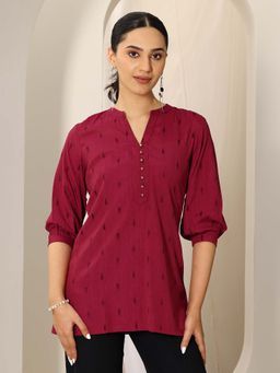Libas - Maroon woven design straight Kurti
