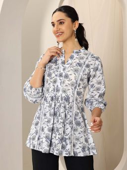 Libas - Grey floral printed panelled A-line Tunic