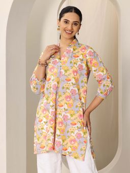 Libas - Grey Floral printed straight Short Kurti