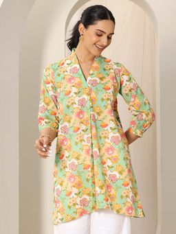 Libas - Green Floral printed straight Short Kurti
