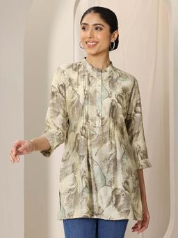 Libas - Green floral printed pintuck tunic