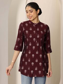 Libas - Maroon floral motif printed straight tunic