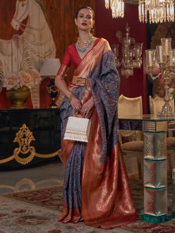 Odette - Blue Silk Blend Weaving Saree With Unstitched Blouse