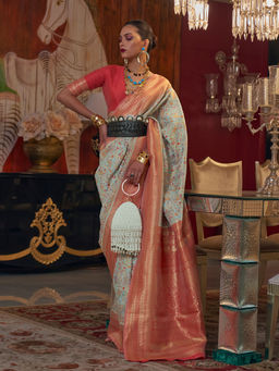 Odette - Sea Green Silk Blend Weaving Saree With Unstitched Blouse