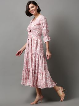 SHOWOFFFF - Womens Shoulder Straps Floral Pink Midi Dress