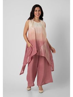 Kaveri - Pink Linen Solid Sleeveless Jacket with Top