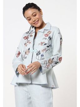 Kaveri - Botanical Spring Blue Floral Embroidered Peplum Jacket