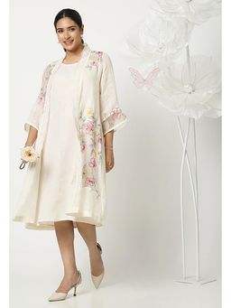 Kaveri - Off White Organza Embroidered Three Fourth Sleeves Jacket