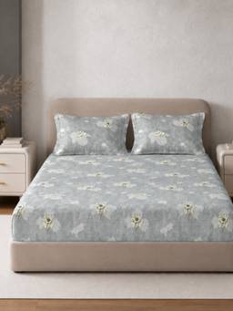 Sleeping Owls- because your sleep matters - Cotton 210TC King Fitted Bedsheet with 2 Pillow Covers