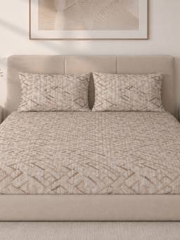 Sleeping Owls- because your sleep matters - Cotton 210TC King Fitted Bedsheet with 2 Pillow Covers
